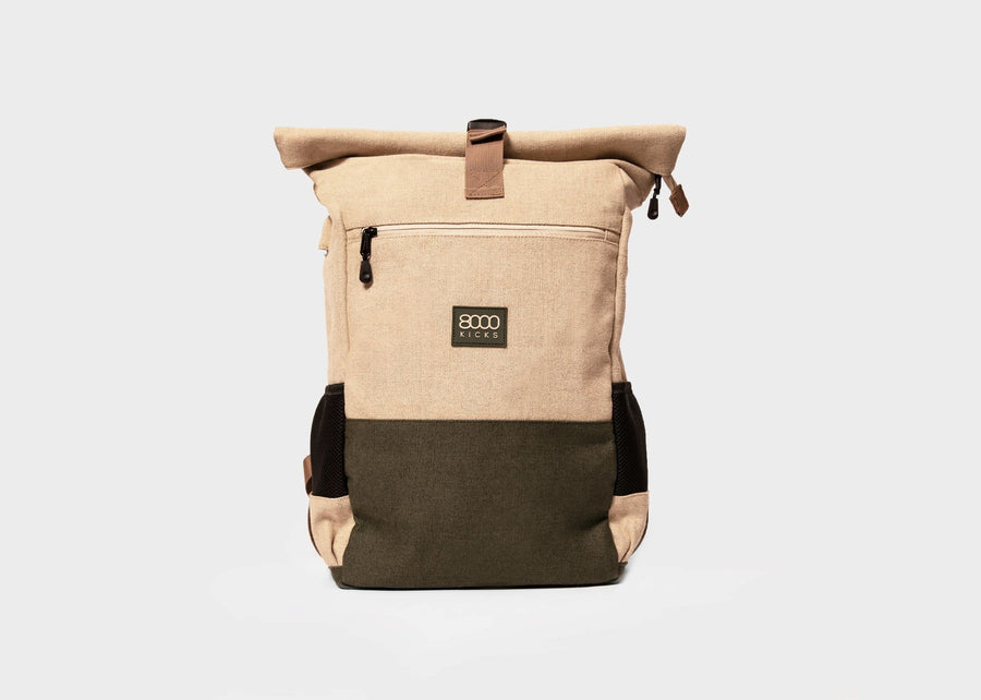 Mochila diária em bege e verde 