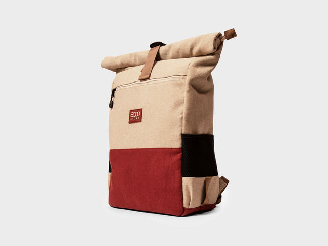 Beige and Red Backpack | 8000Kicks | Hemp and Weatherproof
