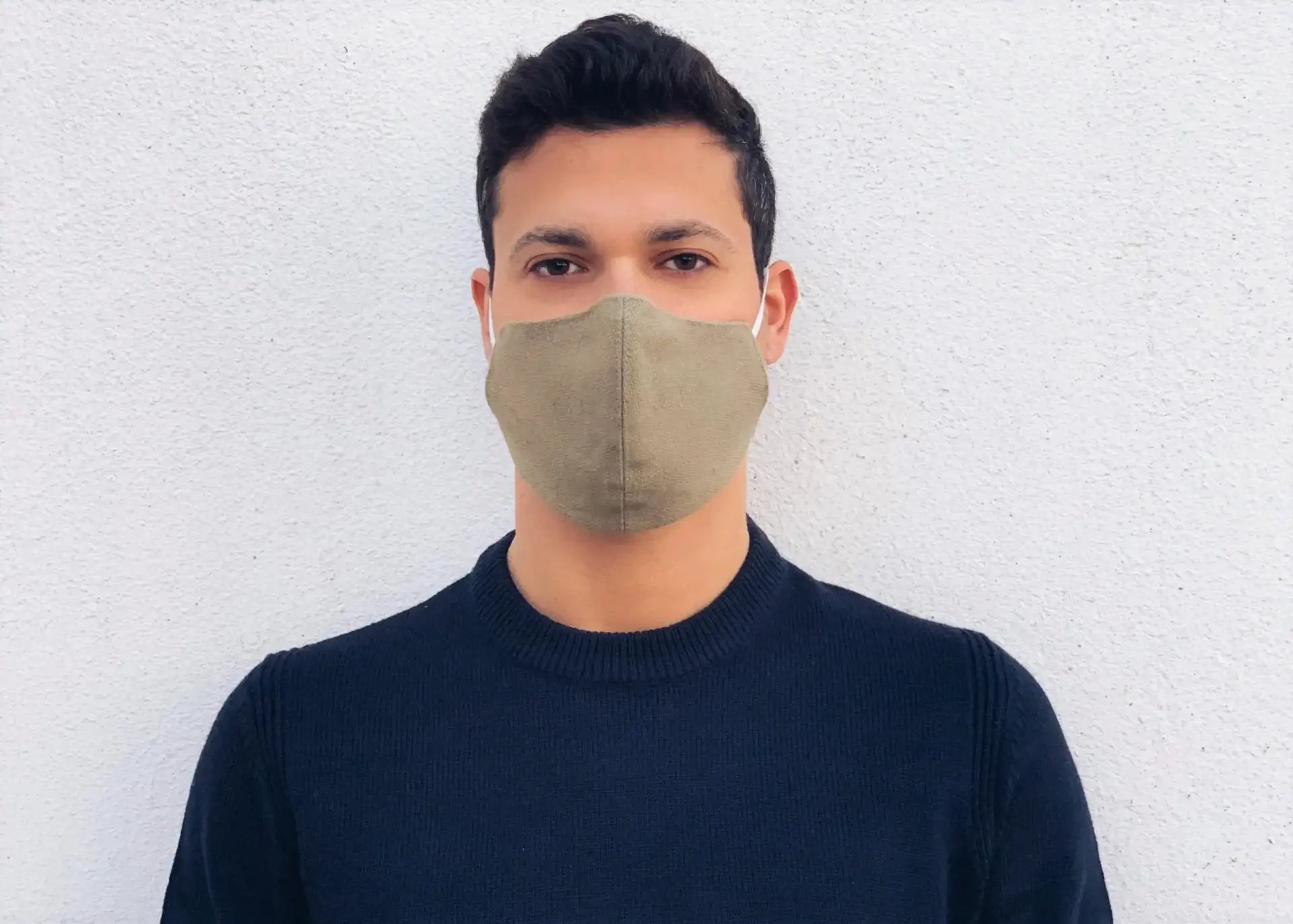 A man wearing a breathable and anti-bacterial hemp mask.