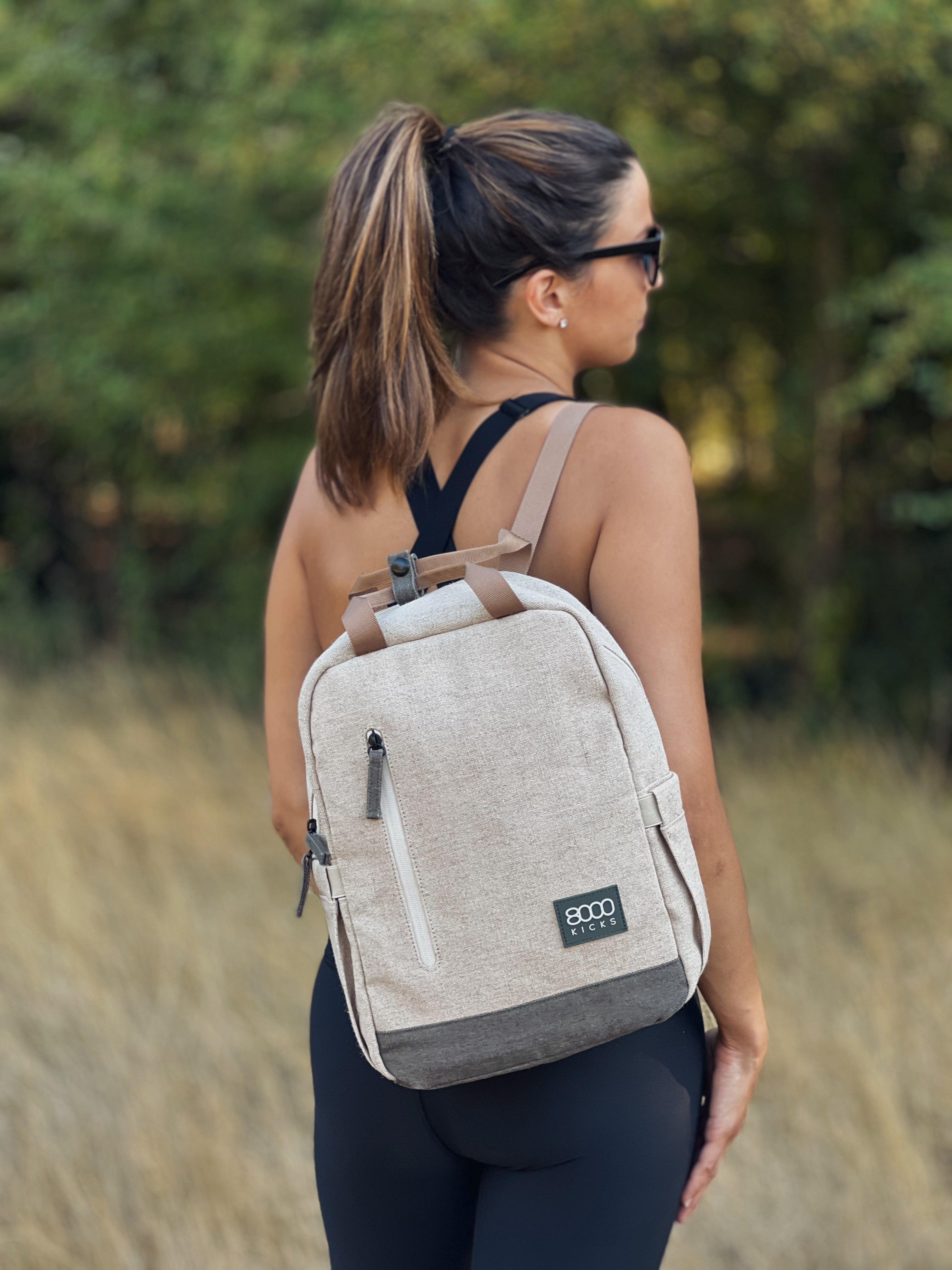 Small Backpack in Beige and Green | 8000Kicks | Spacious and Compact